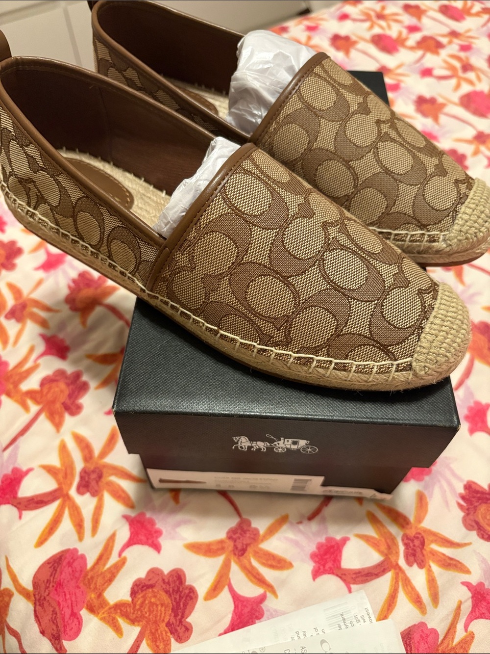 Coach Tan Signature Canvas Espadrille Slip-On